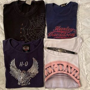 Four Ladies Harley Davidson T-Shirts with one Harley Davidson Bracelet